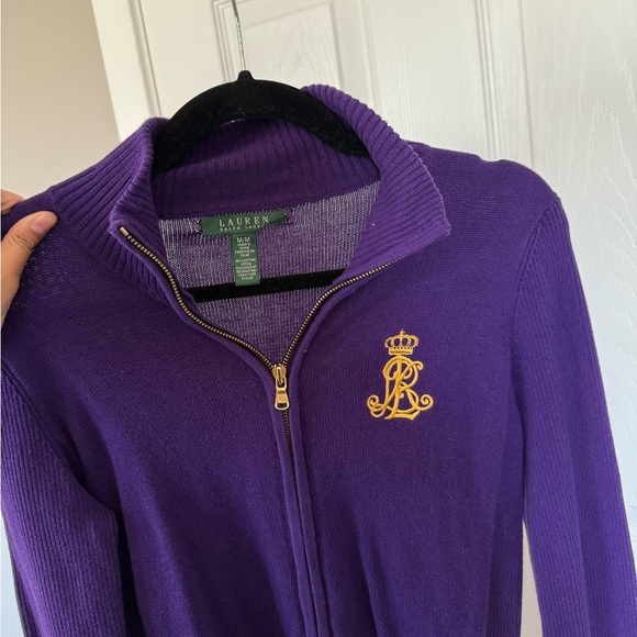Ralph Lauren Full Zip Logo Patch Purple Sweater Preppy Academia - Picture 6 of 7